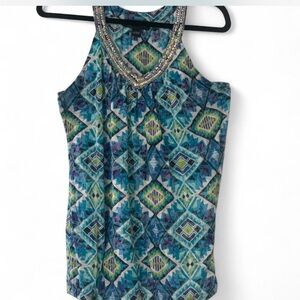 Fairy Boho Hippie INC International Concepts Beaded Tank - Blue Green size L
